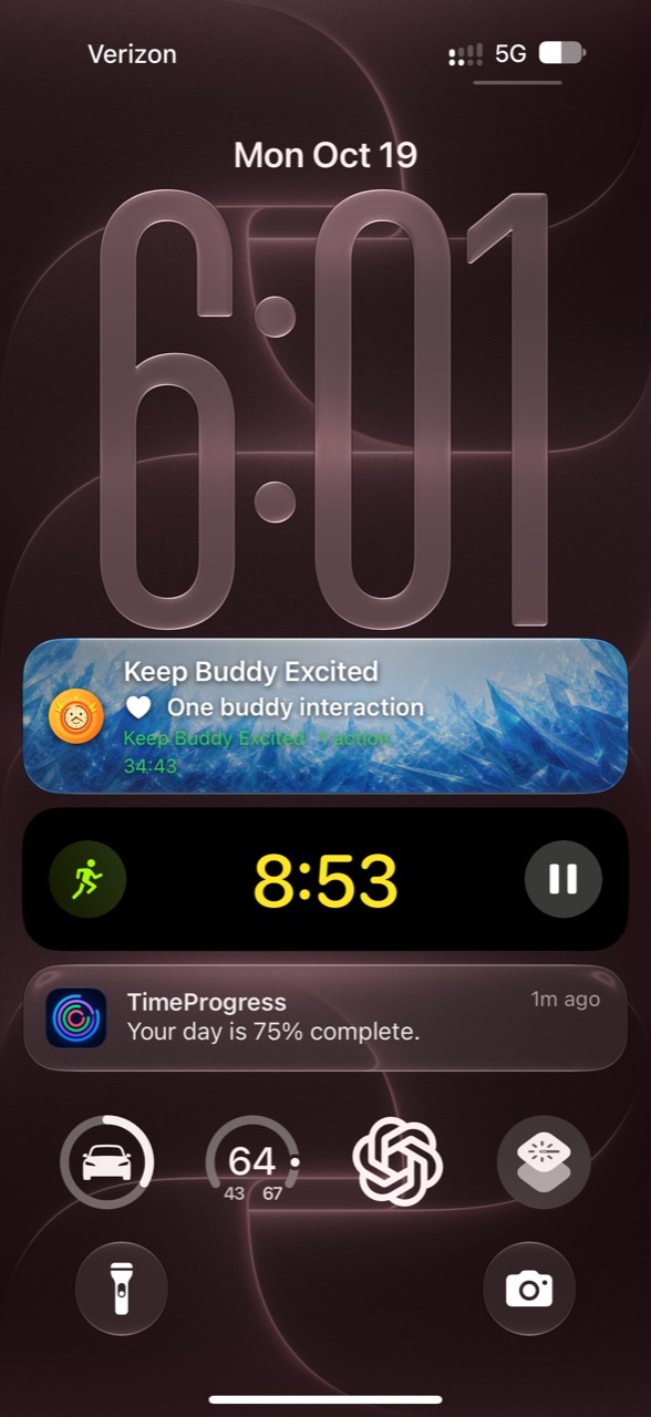 TimeProgress milestone notification: Your day is 75% complete.